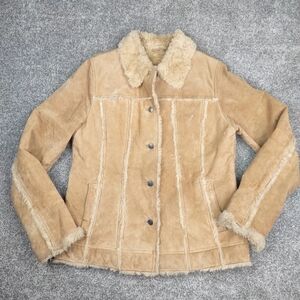 Vtg Wilsons Leather Jacket Women Tan Sherpa Lined Shearling Suede Hippie Maxima